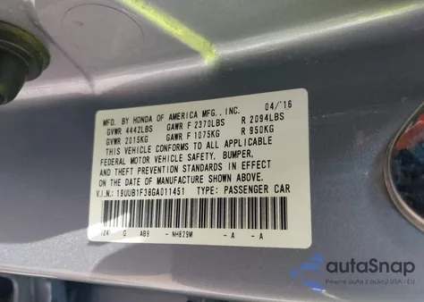 2016 Acura Tlx from USA, damaged, VIN 19UUB1F38GA011451